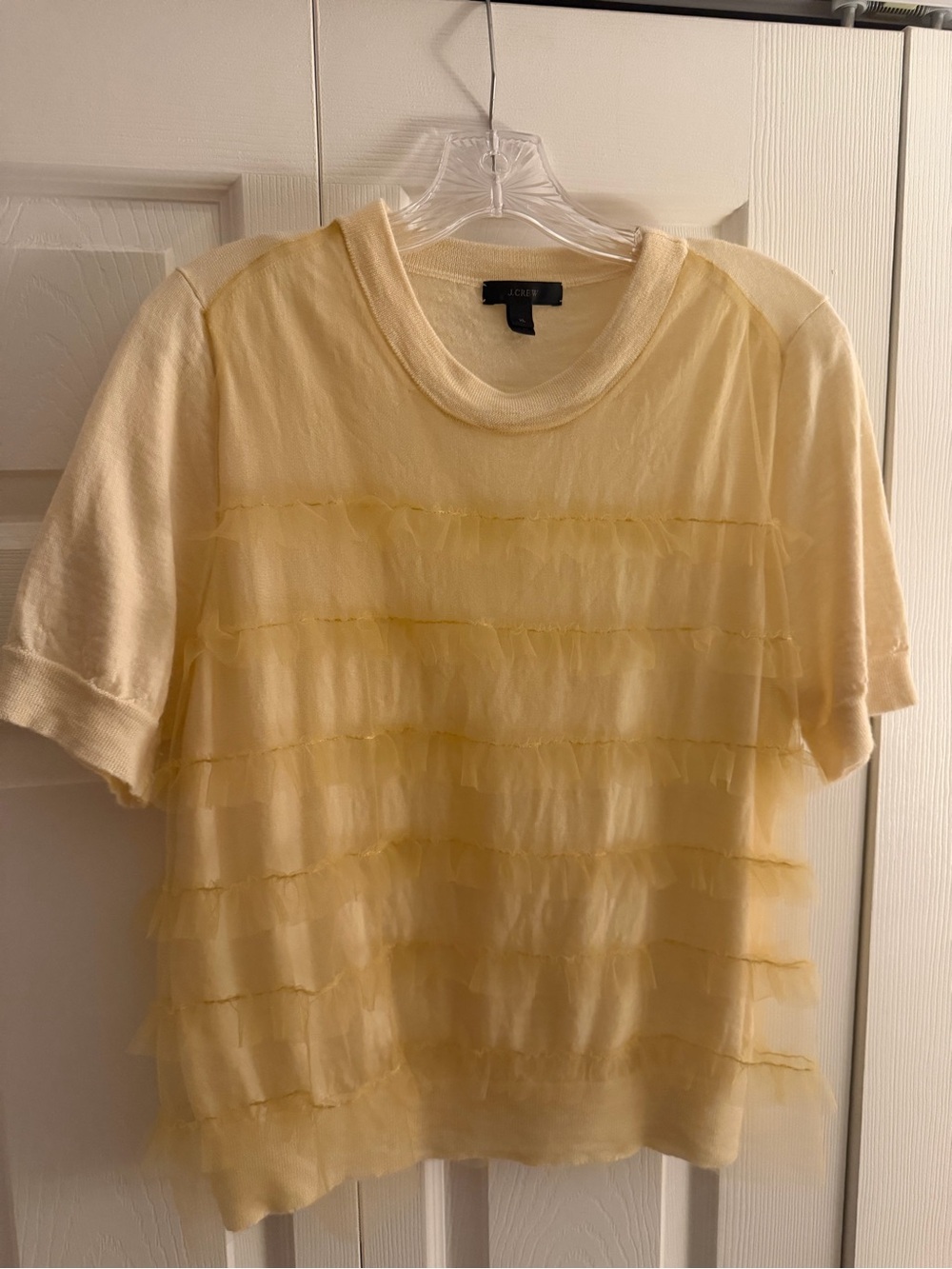 J. Crew Pale Yellow Short Sleeve Ruffle Tee
